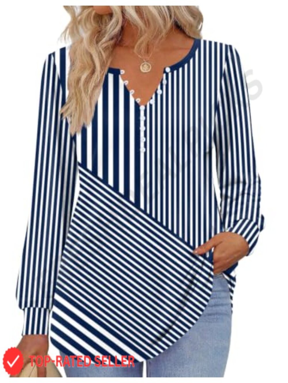 Zeagoo Women's Long Sleeve Button Up V-Neck Floral Tunic Top